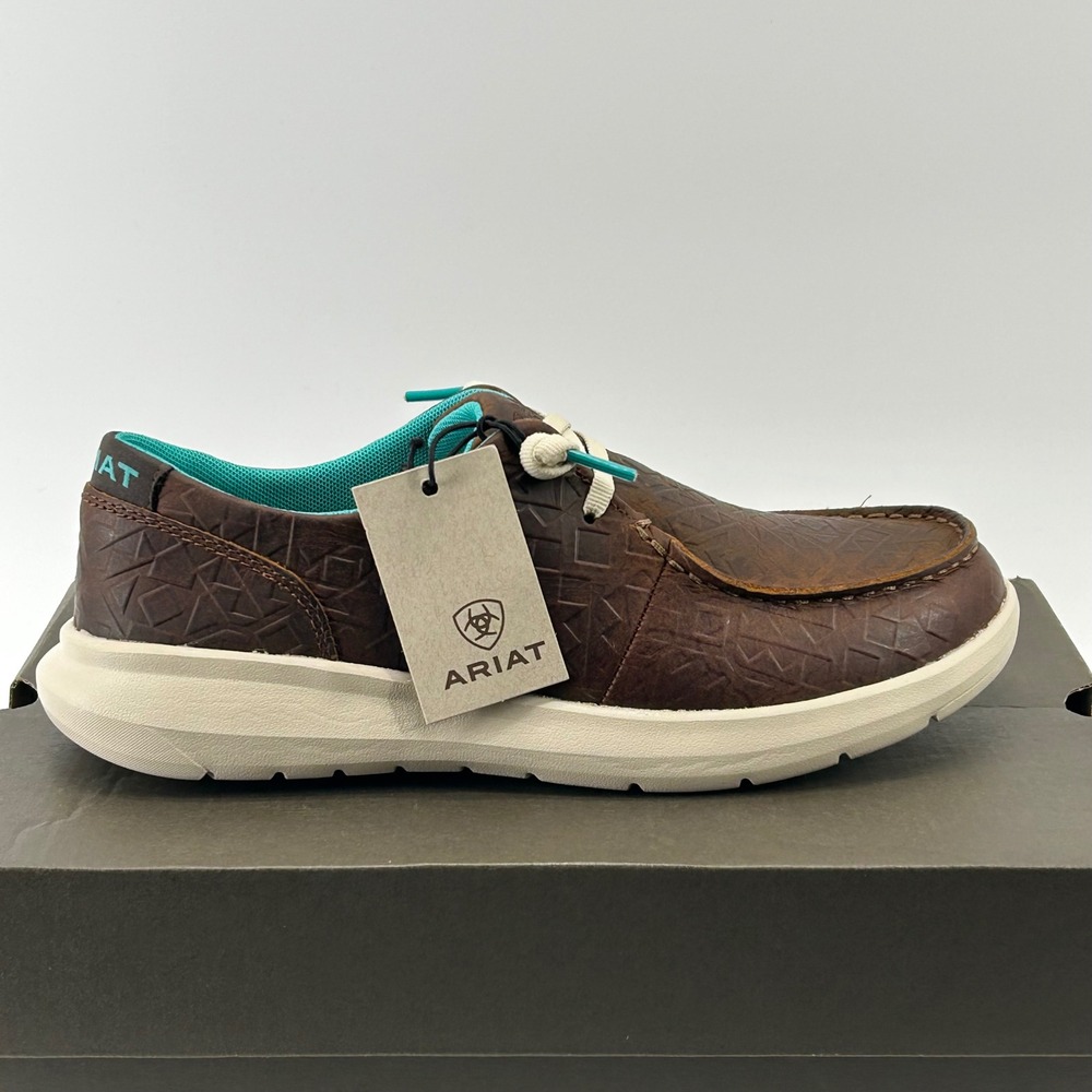 Ariat Hilo Shoes Womens 7.5 Brown Blanket Emboss Leather Moc Toe New 10047015